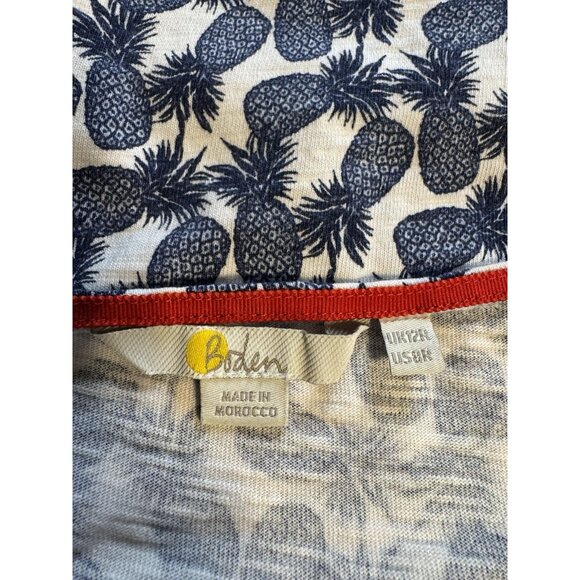 Boden Dress 8 Cap Sleeve Blue Ivory Pineapples Cotton Casual Pullover Washable - Picture 12 of 15